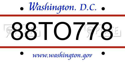 88TO778 District Of Columbia License Plate