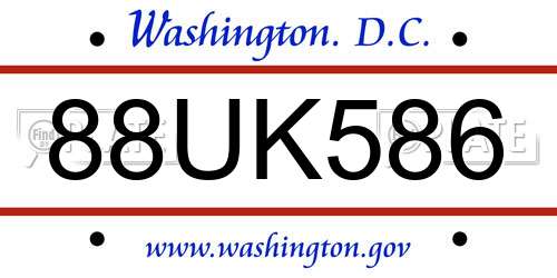 88UK586 District Of Columbia License Plate