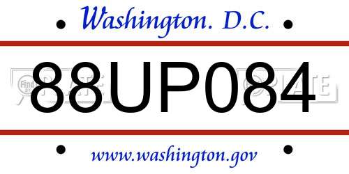 88UP084 District Of Columbia License Plate
