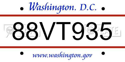 88VT935 District Of Columbia License Plate
