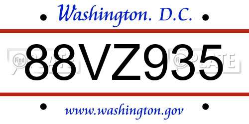 88VZ935 District Of Columbia License Plate