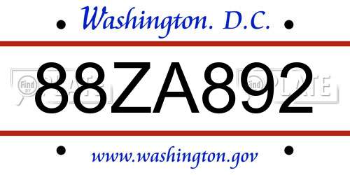 88ZA892 District Of Columbia License Plate