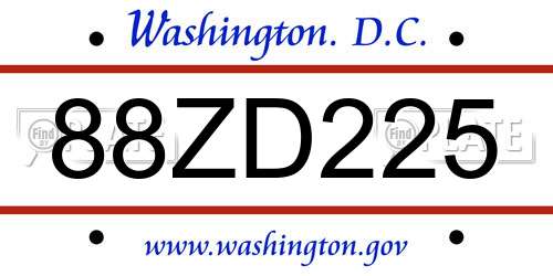 88ZD225 District Of Columbia License Plate