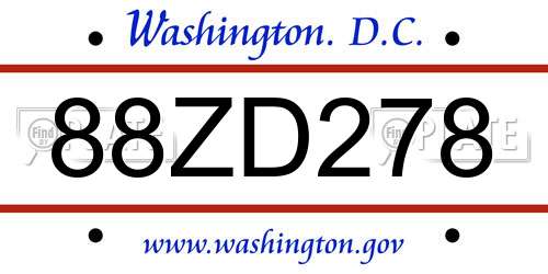 88ZD278 District Of Columbia License Plate