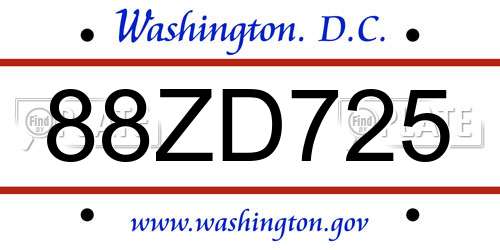 88ZD725 District Of Columbia License Plate