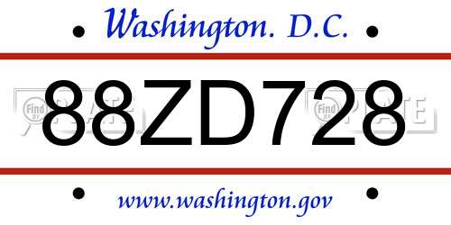 88ZD728 District Of Columbia License Plate