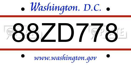 88ZD778 District Of Columbia License Plate