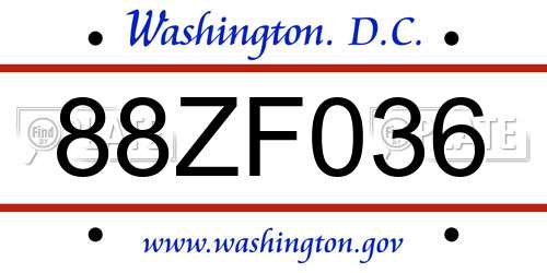 88ZF036 District Of Columbia License Plate