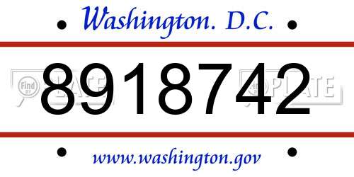 8918742 District Of Columbia License Plate