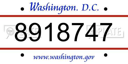 8918747 District Of Columbia License Plate