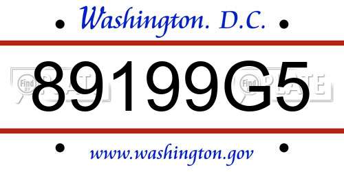 89199G5 District Of Columbia License Plate