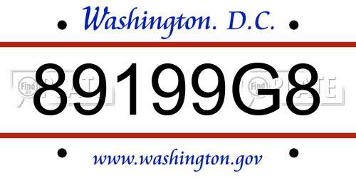 89199G8 District Of Columbia License Plate