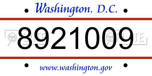 8921009 District Of Columbia License Plate