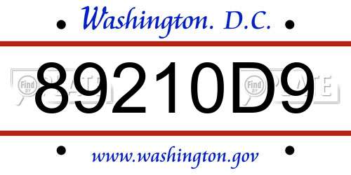 89210D9 District Of Columbia License Plate