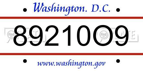 89210O9 District Of Columbia License Plate