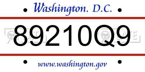 89210Q9 District Of Columbia License Plate
