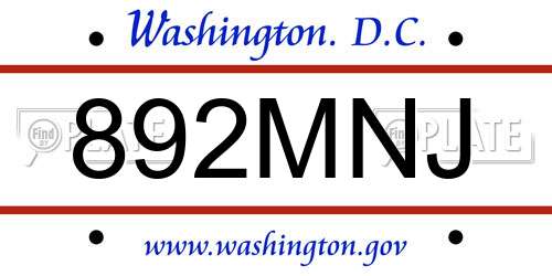 892MNJ District Of Columbia License Plate
