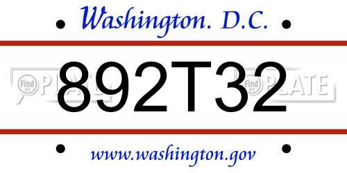 892T32 District Of Columbia License Plate