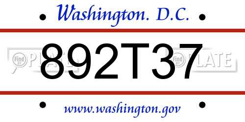 892T37 District Of Columbia License Plate