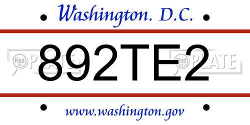 892TE2 District Of Columbia License Plate