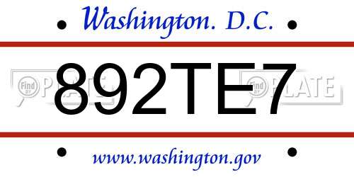 892TE7 District Of Columbia License Plate