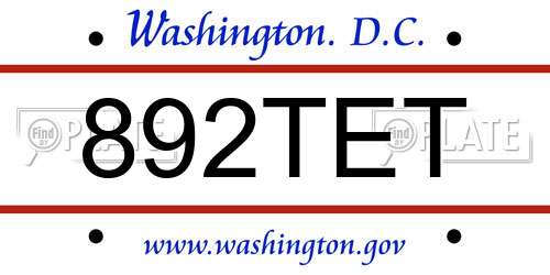892TET District Of Columbia License Plate