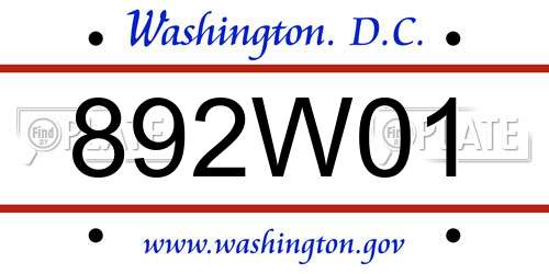 892W01 District Of Columbia License Plate