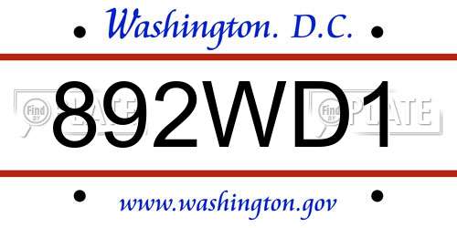 892WD1 District Of Columbia License Plate