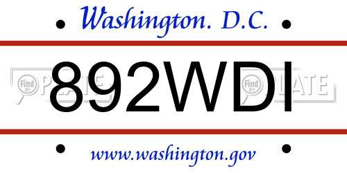 892WDI District Of Columbia License Plate