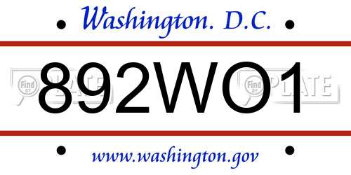 892WO1 District Of Columbia License Plate