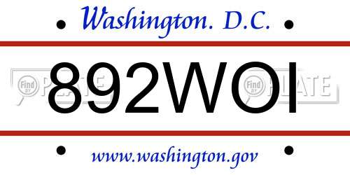 892WOI District Of Columbia License Plate