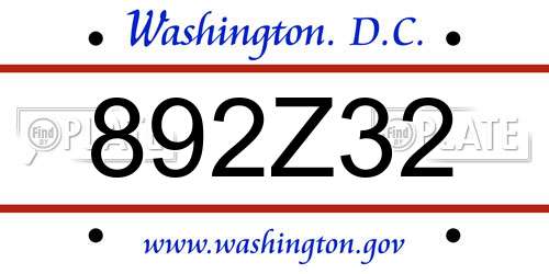 892Z32 District Of Columbia License Plate