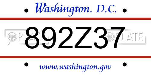 892Z37 District Of Columbia License Plate