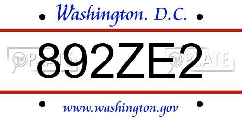 892ZE2 District Of Columbia License Plate