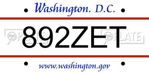 892ZET District Of Columbia License Plate