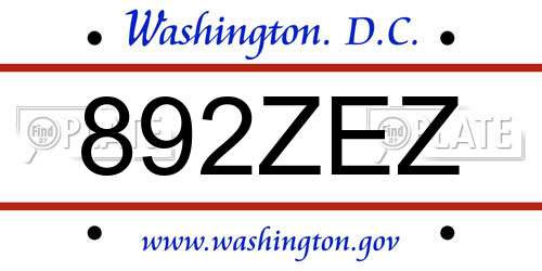 892ZEZ District Of Columbia License Plate