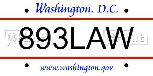 893LAW District Of Columbia License Plate