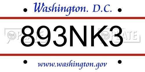 893NK3 District Of Columbia License Plate