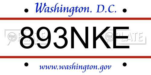 893NKE District Of Columbia License Plate