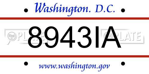 8943IA District Of Columbia License Plate