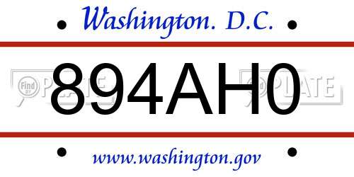 894AH0 District Of Columbia License Plate