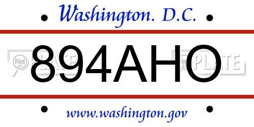 894AHO District Of Columbia License Plate