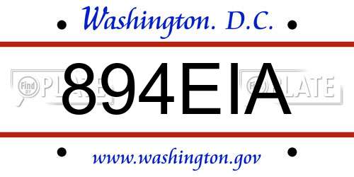 894EIA District Of Columbia License Plate
