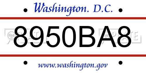 8950BA8 District Of Columbia License Plate