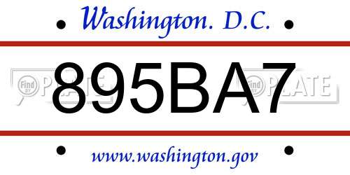 895BA7 District Of Columbia License Plate