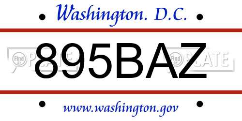 895BAZ District Of Columbia License Plate