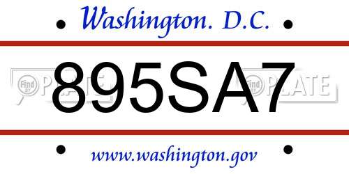 895SA7 District Of Columbia License Plate