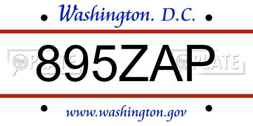 895ZAP District Of Columbia License Plate