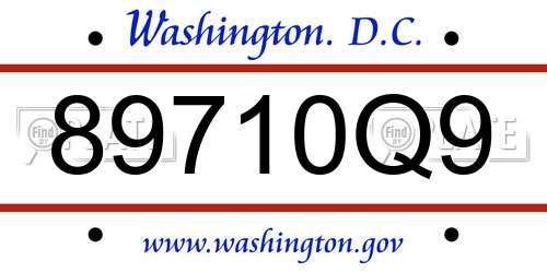89710Q9 District Of Columbia License Plate