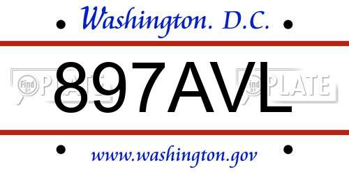 897AVL District Of Columbia License Plate